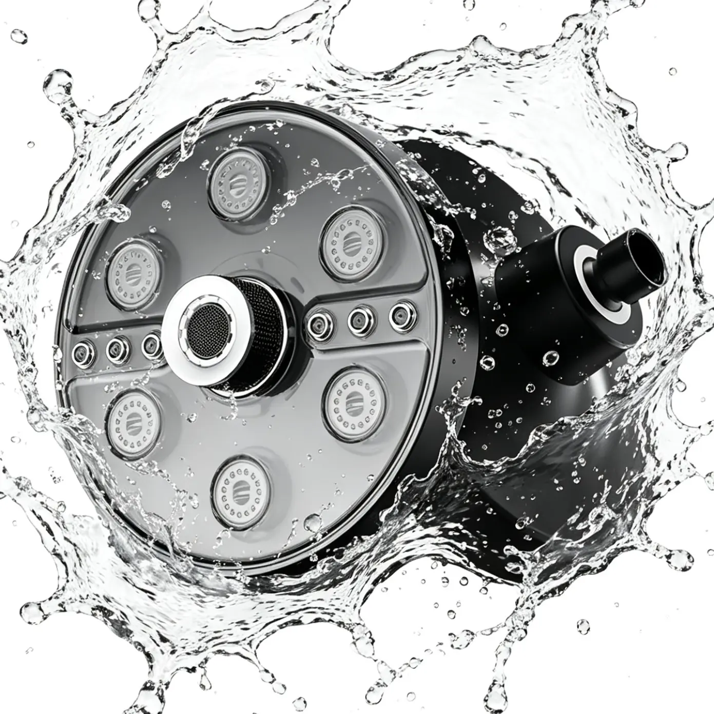 7-inch Circular Rainfall Showerhead, High-Flow Adjustable Shower Head with 360-Degree Adjustment and 5 Water Output Modes