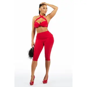 Pedal-Up Red Matching Capri Set