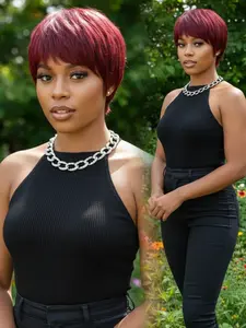 Women's Short Straight Hair Wig, 100% Brazilian Real Human Hair, Fashion Natural Style, Casual Look with Bangs, Fake Hair Extension, Hair Straight Wigs, Pixie Cut Wig, Stylist Friendly Wig