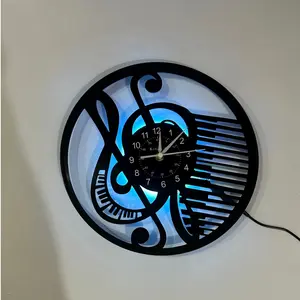 Round LED Clock with Piano Keyboard Design, Artistic & Modern Home Office Decor, Ideal for Music Lovers, Enhances Space Atmosphere