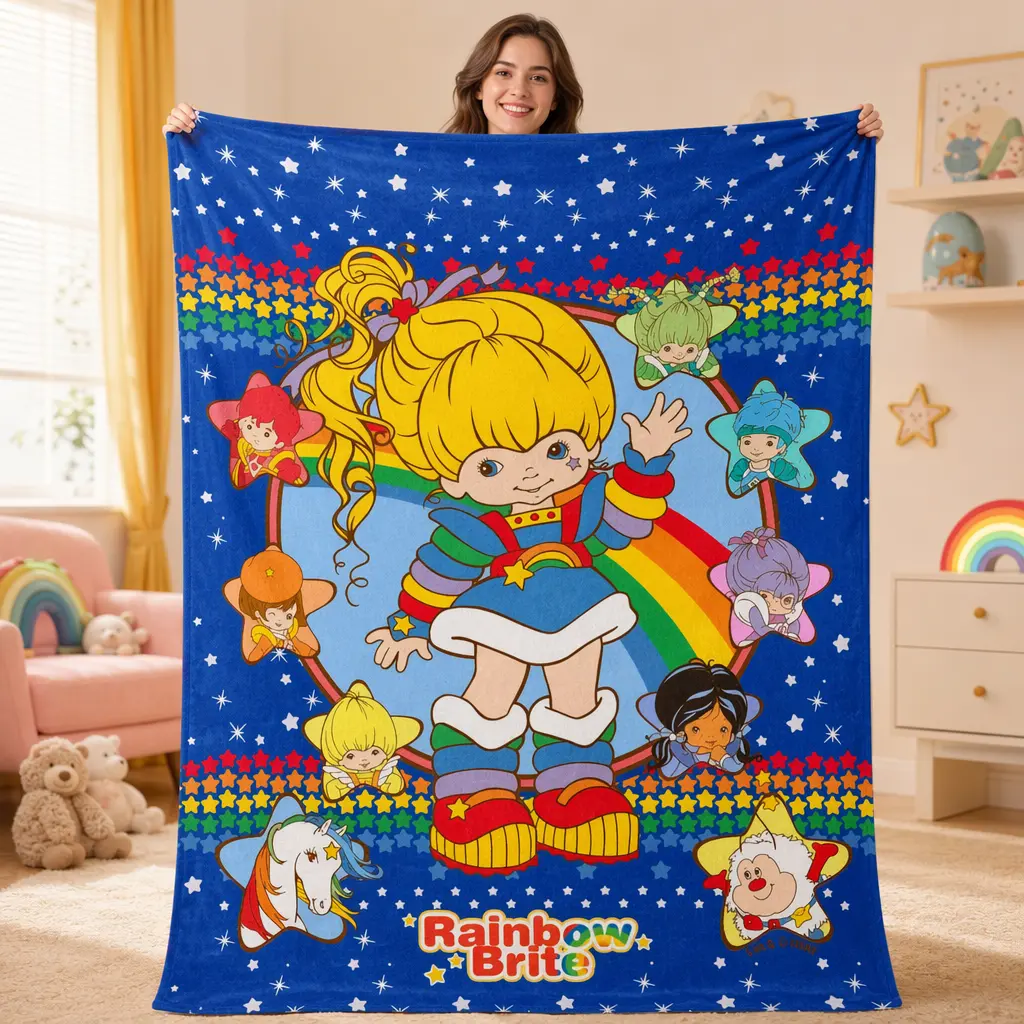 Rainbow Brite Flannel Throw Blanket - Ultra-Soft Cozy Plush Flannel, Colorful Cartoon Design for Couch, Kids Room Decor & Birthday Gift