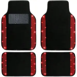 Bling Car Floor Mats Full Set, Universal Fit Most Cars,SUV, Trucks, 4 Pcs Sparkle Glitter Diamond Carpet For Women Girls With Anti-Slip Pad