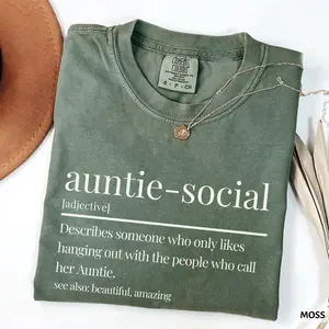 Comfort Colors Auntie-Social Funny Aunt Shirt, Style Graphic Tee, Sarcastic Aunt Gift Idea, Cute Family Humor T-Shirt for Aunt, Casual Unisex Cotton Tee for Women and Men - AMBER