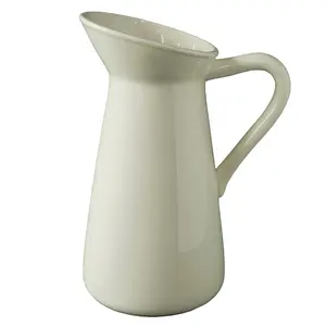 Cream Ceramic 10 High Pitcher / Vase - Classic Design for Artificial Flowers, Faux Flowers & Greenery - Durable Ceramic, 7 L x 5 W x 10 H