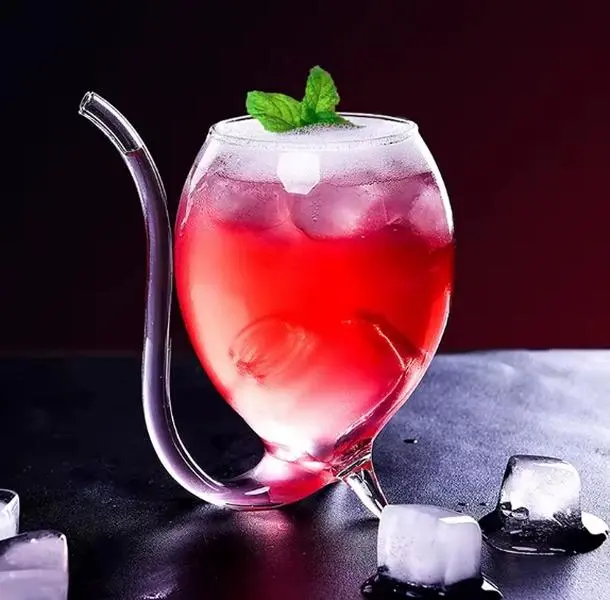 Luxury Creative Straw Wine Glass 300ml Heat-Resistant Glass Cup with Integrated Sipping Tube for Wine Cocktails Whiskey and Juices