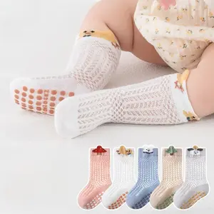 Baby Cartoon Mesh Knee-High Sports Socks - Soft, Thin, Breathable, Non-Slip with Animal Face Design, Anti-Slip Grip for Toddlers, Ideal for Summer Crawling & Daily Outfits