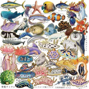50 Sheets Vintage Japanese Marine Life Stickers, Waterproof PET Decals for DIY Phone Case Guitar Laptop Decoration