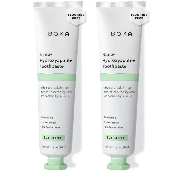 Boka Toothpaste - Fluoride Free Toothpaste, Nano Hydroxyapatite Toothpaste | Appropriate for Sensitive Teeth - Adult Oral Care - Ela Mint - 1.3 Oz, 2PK