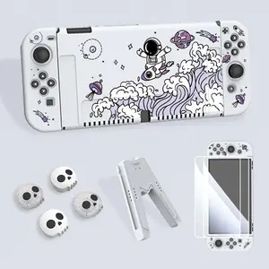 Game Console Accessories Set, Including Protective Cover & Tempered Film & V-shaped Grip & Rocker Cap, Dust Proof Accessories for Switch OLED/NS/Lite