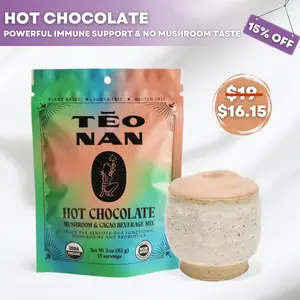 Teonan Hot Chocolate Mushroom & Cacao Instant Beverage Mix, Plant-Based, Sugar Free, Gluten Free & Non-GMO