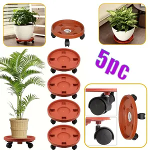 5-Piece Set Detachable Plant Stand Flower Pot Tray with Wheels, Breathable Round Flower Pot Holder for Home Use