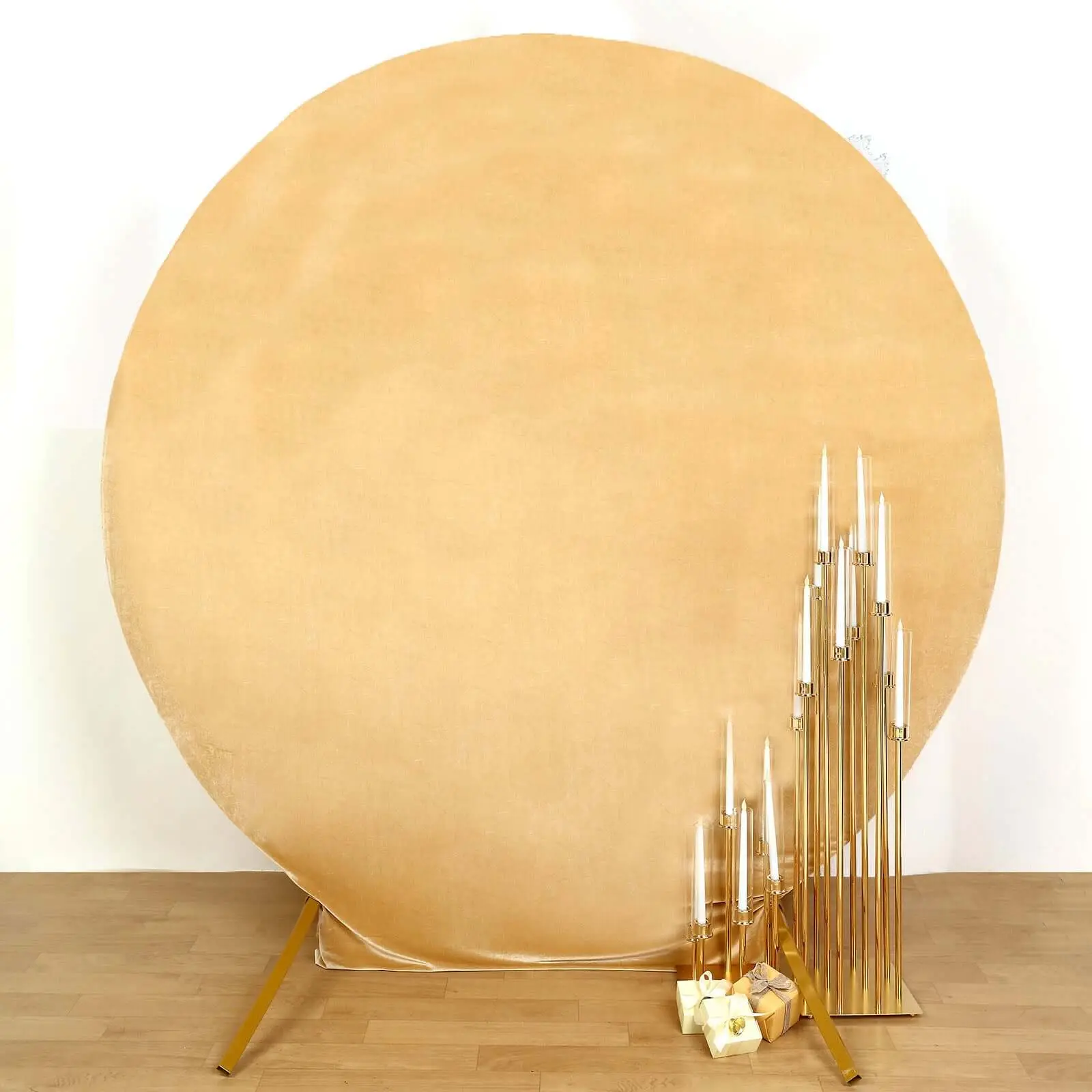 7.5ft Fitted Champagne Soft Velvet Round Wedding Arched Backdrop Cover, Home Event & Birthday Party Decor (Festive & Party Supplies Backdrops & Banners)