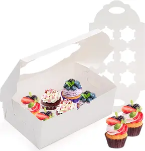 30 Pack Cupcake Boxes, 10.2x6.9x4 Inch 6 Count White Cupcake Containers with Window and Insert, Pre-folded  Grade Bakery Carrier Boxes for for Small Cake, Muffin, Cookie, Pastry