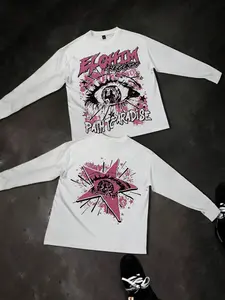 Men's Long Sleeve T-Shirt, Slim Fit Eye Text Pattern, Casual Home Wear, Fashionable Daily Street Style, Perfect Gift Choice, Streetwear