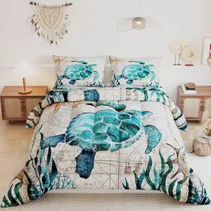 3D Ocean Pattern Bright Color Decorative Comforter Sets Twin Size with 2 Pillow Shams for Kids Adults