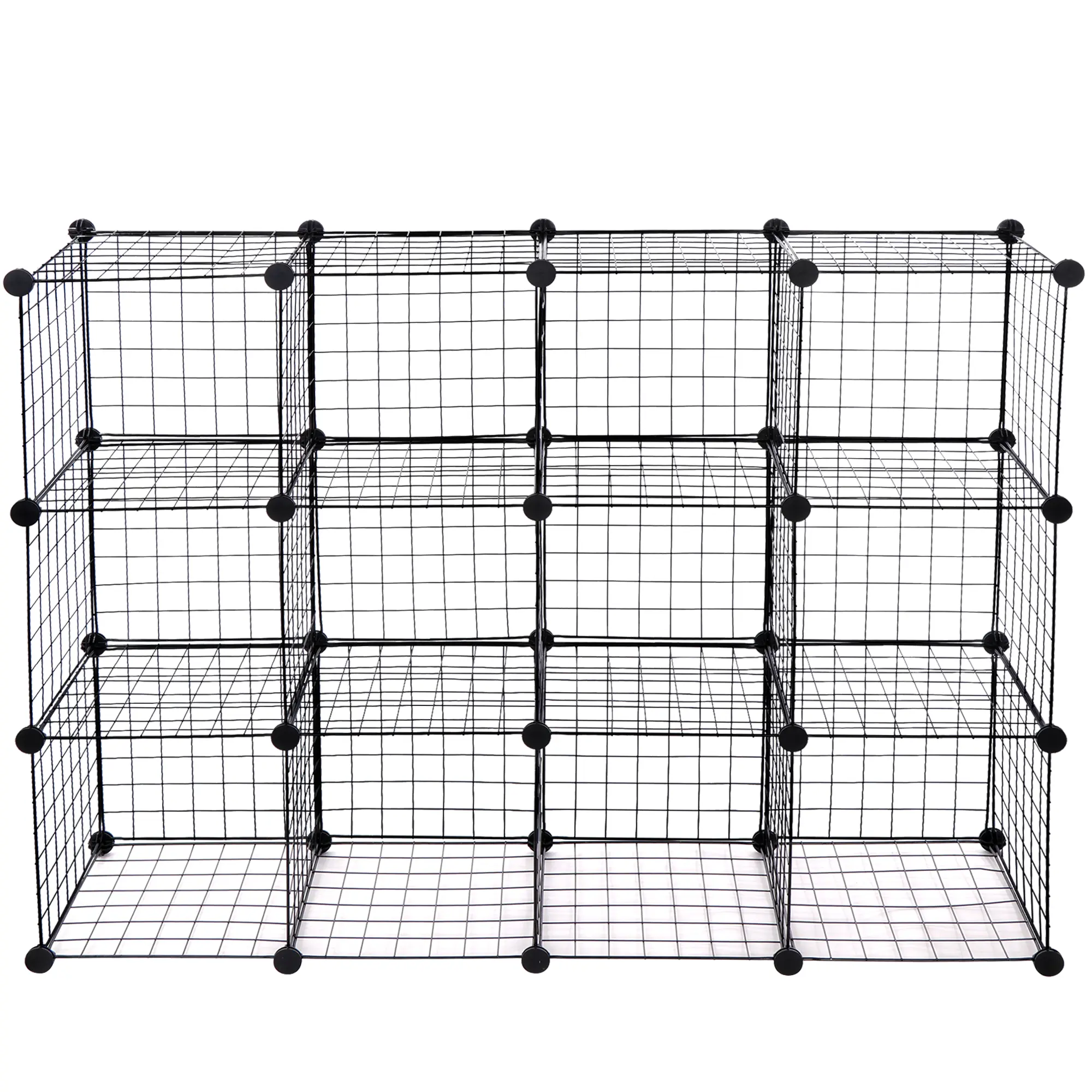 ZENY Black 12-Cube Expandable Modular Metal Bookshelf Rack - Wire Grid Stackable Cubes Storage, Steel Cabinet with Wood Accents, Wall-Mountable Adjustable Plastic Shelf, Easy Installation, ABS Parts, 1 Wood Hammer for Entryway Bedroom
