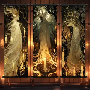 Halloween Hanging Banner, 3 Counts/set Demon Canvas Poster, Halloween Decorations, Horror Figure Decoration, Home Wall Decoration, Waterproof Halloween Gift, Wall Hanging Backdrop