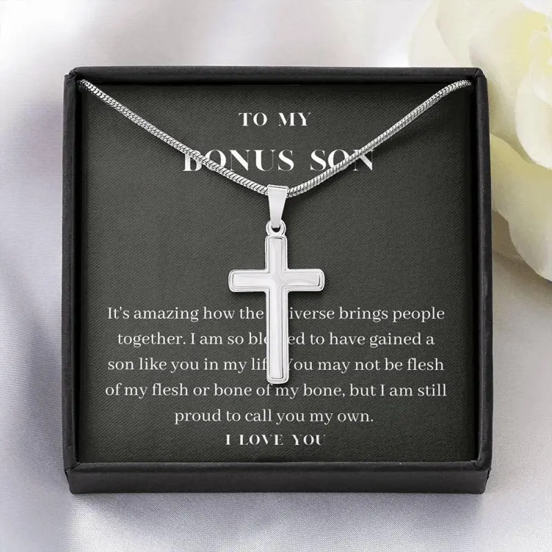 Cross, Bonus Son Gift, Birthday Gift For Bonus Son, Stepson Christmas Gift, Graduation Gifts, Bonus Son Card, Stepchild Gifts, Stepkid F119