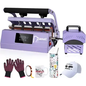 Tumbler and Hat Heat Press Machine, 2-in-1 Combo Machine for Cup and Cap with Gloves and High Temp Heat Resistant Tape for 11oz-30oz Sublimation Tumbler and  Caps,