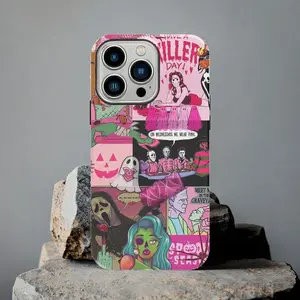 Pink Halloween Phone Case, Pink Halloween Collage, Horror Movies Case