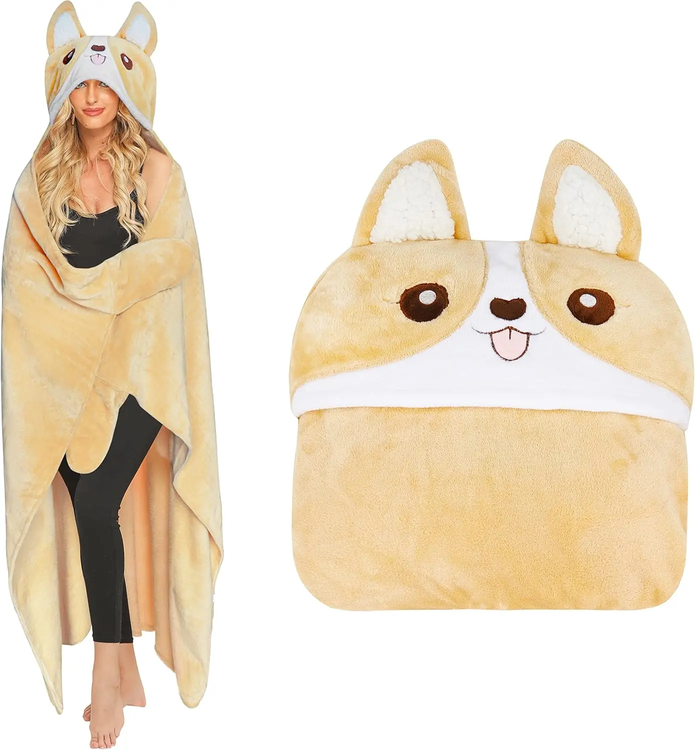 Corgi Blanket for Women Funny Cute Soft Warm Fluffy Fuzzy Wearable Blanket Hoodie Corgi Gifts for Corgi Lovers Mom Girlfriend Wife  Sister for Christmas Birthday