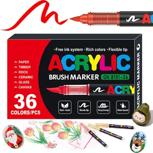 Acrylic Brush Pen, 1Set 36color AcrylicArt Kit PaintingPenwith Soft Brush Nib,Waterproof Pen for Glass StoneWoodPlasticPaper, Painting Set, Valentine's Day Gift,MarkersforColoring, Back To School Essentials,GraffitiMarkers acrylicbrush