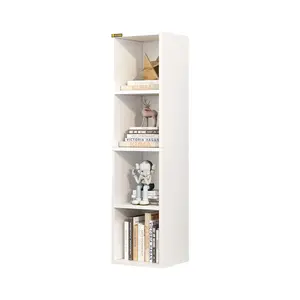4 Cube Small Bookshelf,  Wooden Corner Shelf, Modern Thin Cubes Storage Organizer Display Shelving for Bedroom, Library, Living Room, Home, Office, Brown Design Aesthetic， floating shelves Minimal Interior