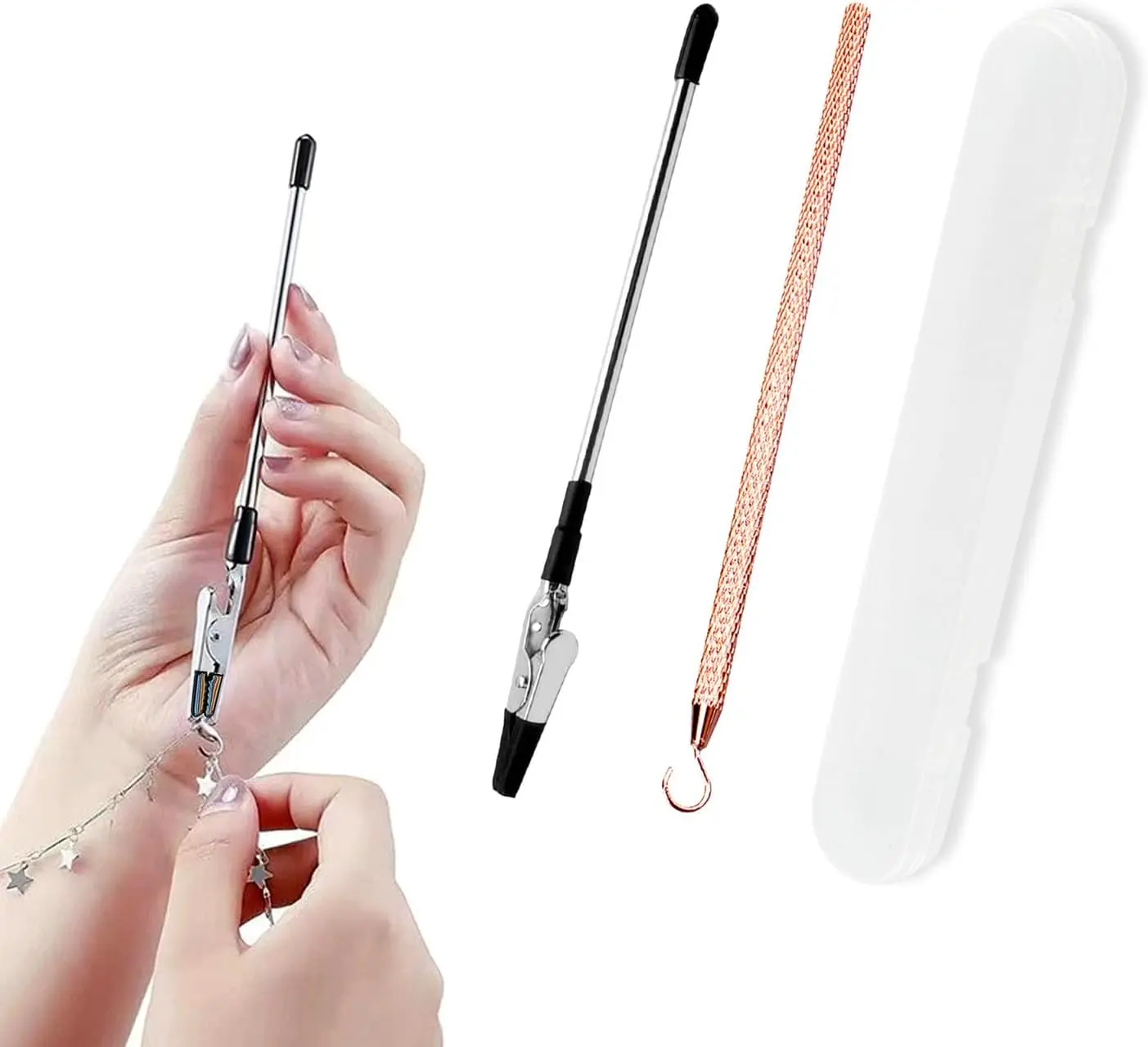 2 count Bracelet Helper Tool Hook, Bracelet Helper to Put on Yourself, Wearing Tool Aid Assistance for Necklace Watch Clasps Zippers Crafts Adjustment( and Rose )