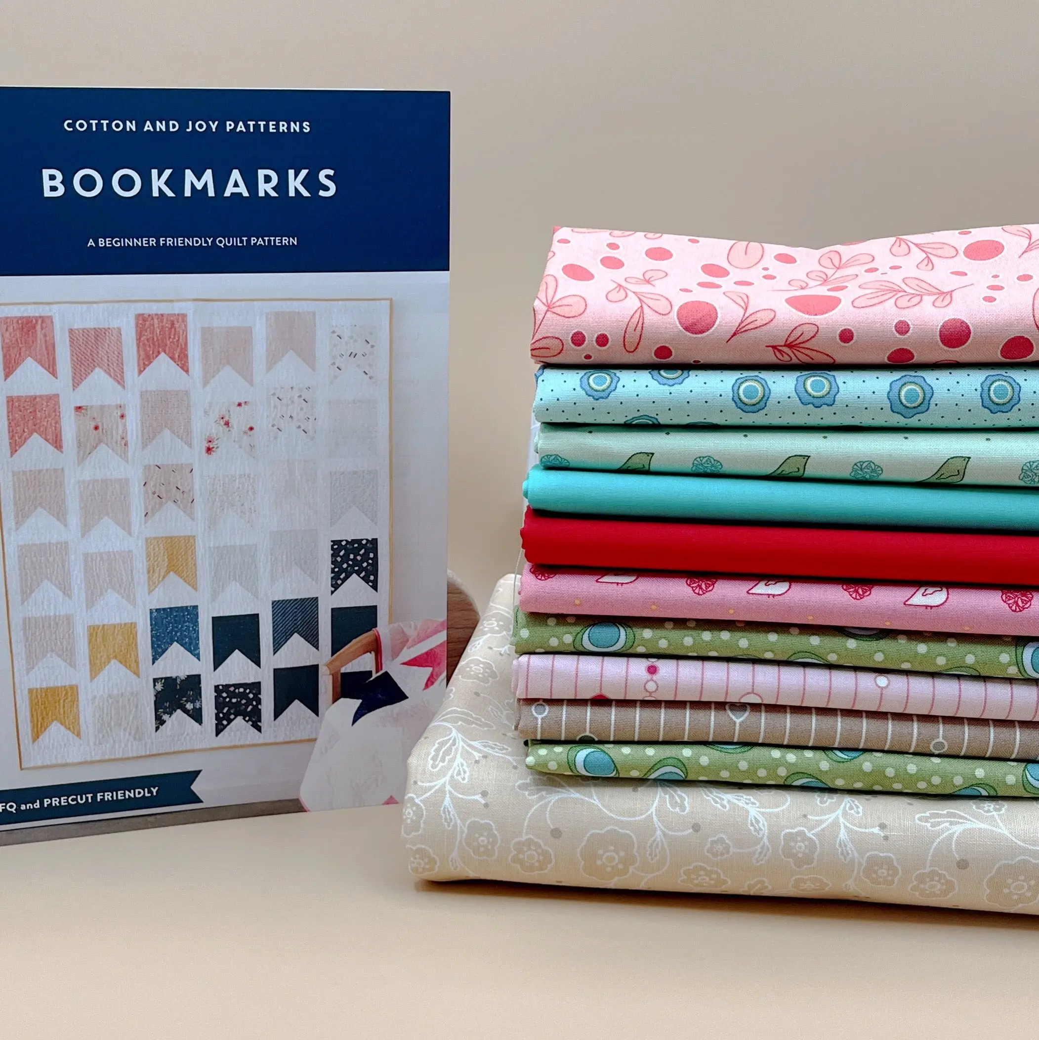 Cottagecore Beginner-Friendly Bookmarks Quilt Kit, 59" x 74", Featuring A Song to Sing Design & Art Gallery Pure Solids Brights Binding Fabric