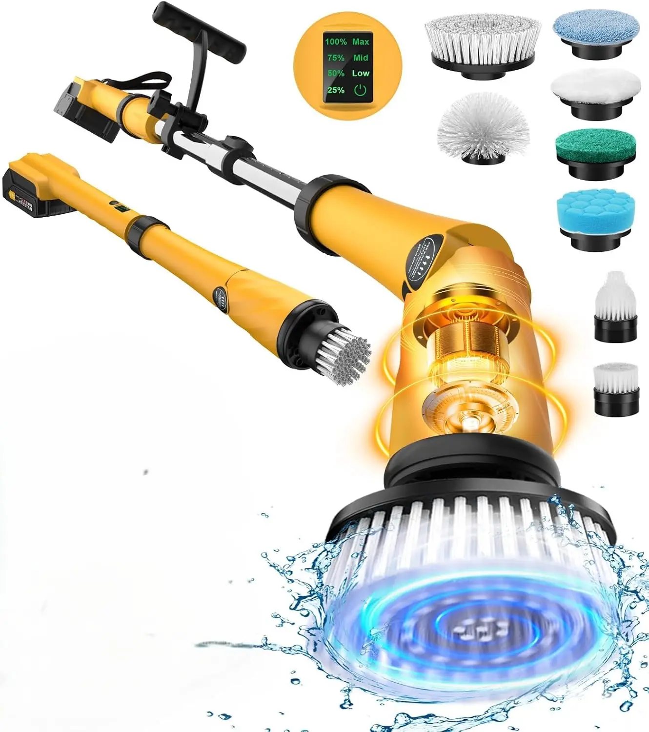 Cordless Electric Multi-Surface Scrubber 9 in 1 Electric Spin Scrubber with Interchangeable Brushes | Golden & White Color | IPX7 Waterproof for Deep Cleaning Versatile Home Cleaning Tool