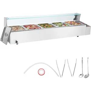 VEVOR 5-Pan Commercial Food Warmer, 5x 12QT Electric Steam Table with Glass Cover, 1700W Countertop Stainless Steel Buffet Bain Marie 86-185F Temp Control for Catering, Restaurants, SilverVEVOR Super Brand Day