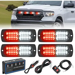Nilight 4PCS LED Strobe lights 12V 24V Sync Feature Red White 24LED  Hazard Warning Lights with Controller Hard Wire or Plug for Car Truck RVs Campers vehicle