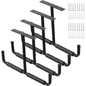 Overhead Garage Storage Rack, Heavy Duty Ceiling Mounted Garage Hooks Utility Hanger for Lumber  Tools(4 Pack, Black)