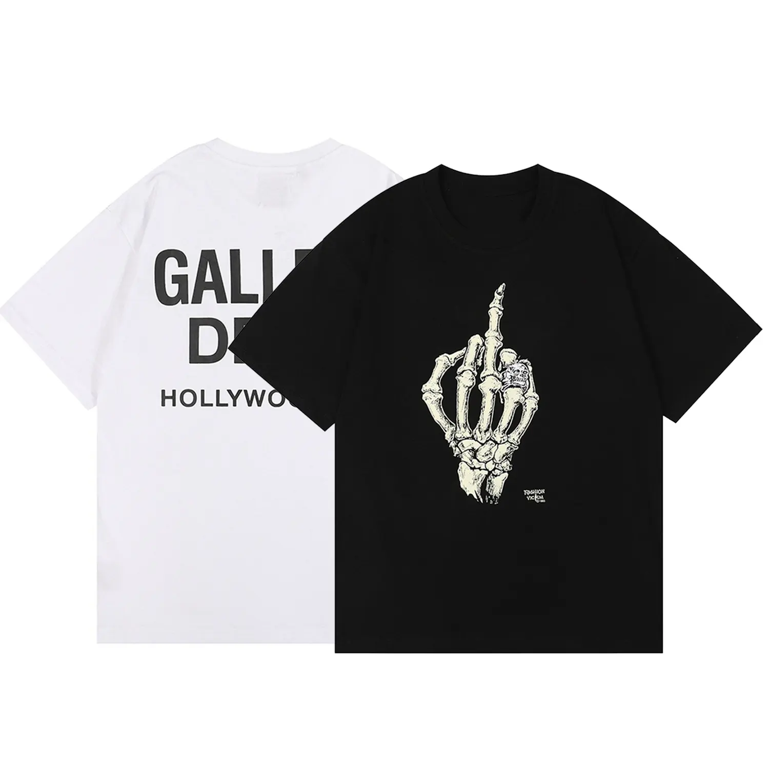 GALLERY DEPT T-Shirt car show Letter cotton T shirt bone finger print round neck large size loose skull hand short sleeve T-shirts
