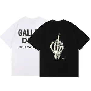 GALLERY DEPT T-Shirt car show Letter cotton T shirt bone finger print round neck large size loose skull hand short sleeve T-shirts