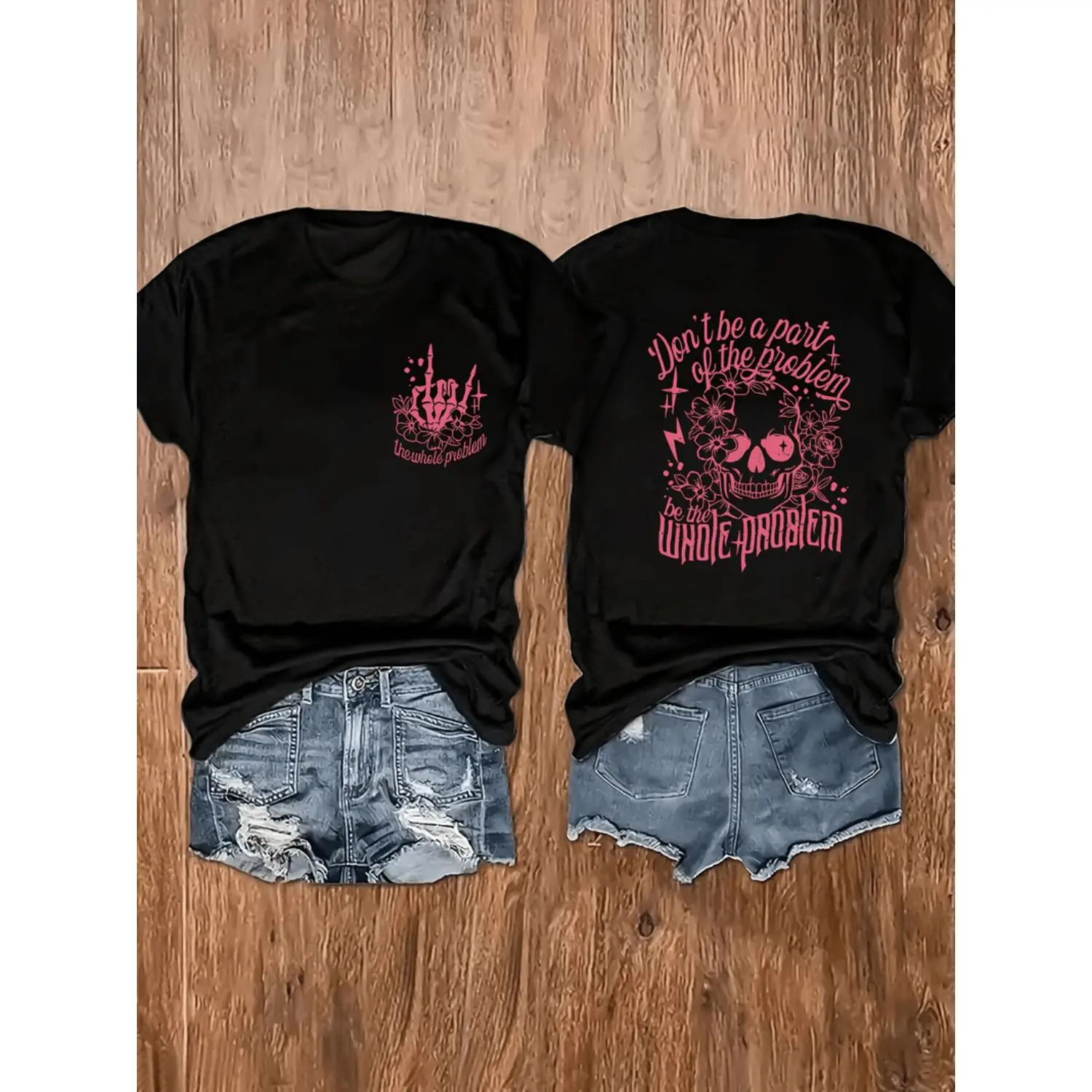Relaxing Skull Pattern Short-Sleeved T-Shirt, suitable for casual summer wear. Made of pure cotton fabric, with an outdoor mixed-color design.