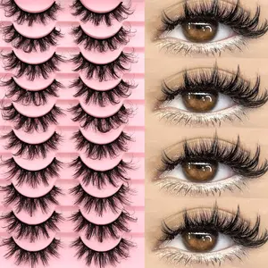 Natural Thin 10 Pairs False Eyelashes, 3D Effect Band, Long Cat Eye Volume, Reusable Makeup Tool, Enhance Eyes Naturally