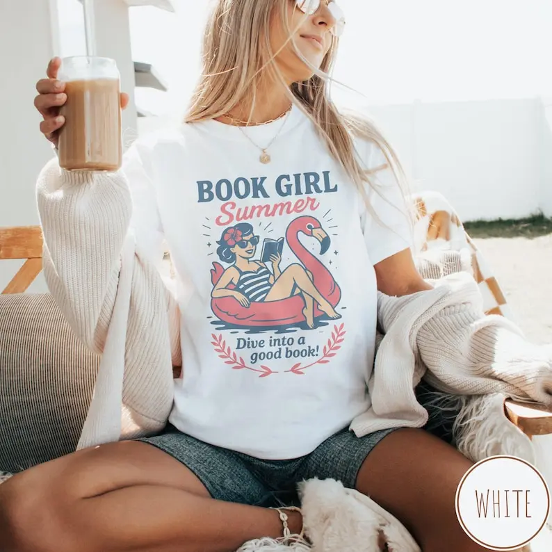 Book Girl Summer Shirt: Retro Bookworm Beach Tee