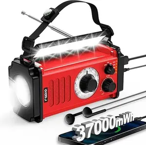 37000mWh Hand Crank Solar Radio for Emergencies: AM/FM/NOAA, Rechargeable Battery, USB Charger, SOS Alarm, Flashlight & Reading Lamp for Survival Outdoor  winter storm