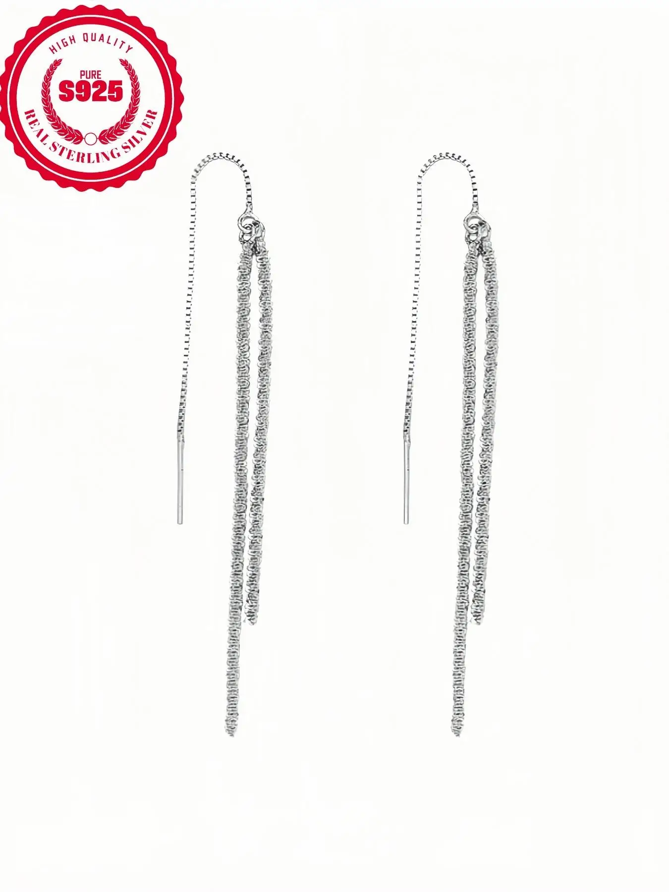 925 Sterling Silver Simple Long Chain Earrings, Fashionable Dangle Earrings for Women & Girls, Trendy All-match & Exquisite Jewelry for Birthday Gift