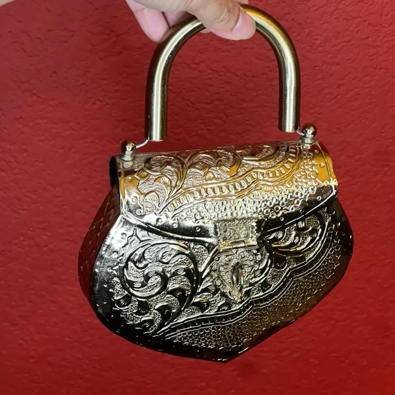 Indian Brass Clutch, Handcrafted Vintage Accessory for Formal Events