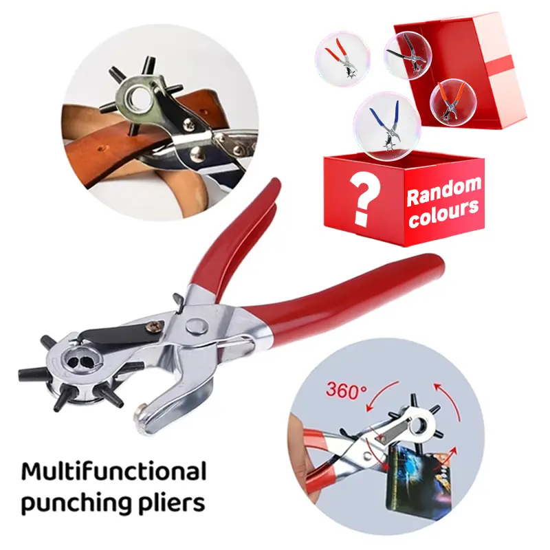 Heavy-Duty Manual Leather Hole Punch Tool - with 6 Hole Sizes , Non-Slip Grip - for Belts, Watchbands, Shoes, Leather Crafting - Professional & Home Use - No Electricity Needed - Red Punch Pliers, Shoe Repair, Compact Design, Sturdy Build, DIY Hobbyists