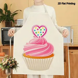 1PC 2D Flat Printed Pink Cupcake Heart Candies Summer Style Apron For Home Cooking, Kitchen Wear, And Cooking Enthusiasts
