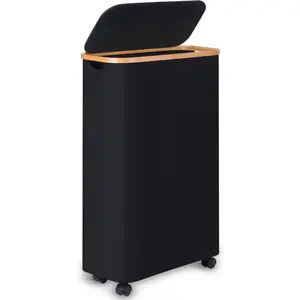 Slim Laundry Basket with Wheels,Narrow Hampers for Laundry,Freestanding Laundry Hamper with Lid& Handles,Collapsible &  Tall Cloth Hamper for Dorm Family(60L Black)