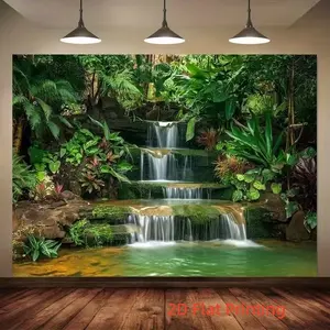 Tropical Party Flag, Jungle Landscape Background Cloth, Mountains and Waterfall, 180x290cm, Home Decor, Home Decor Supplies, Outdoor Event Decoration