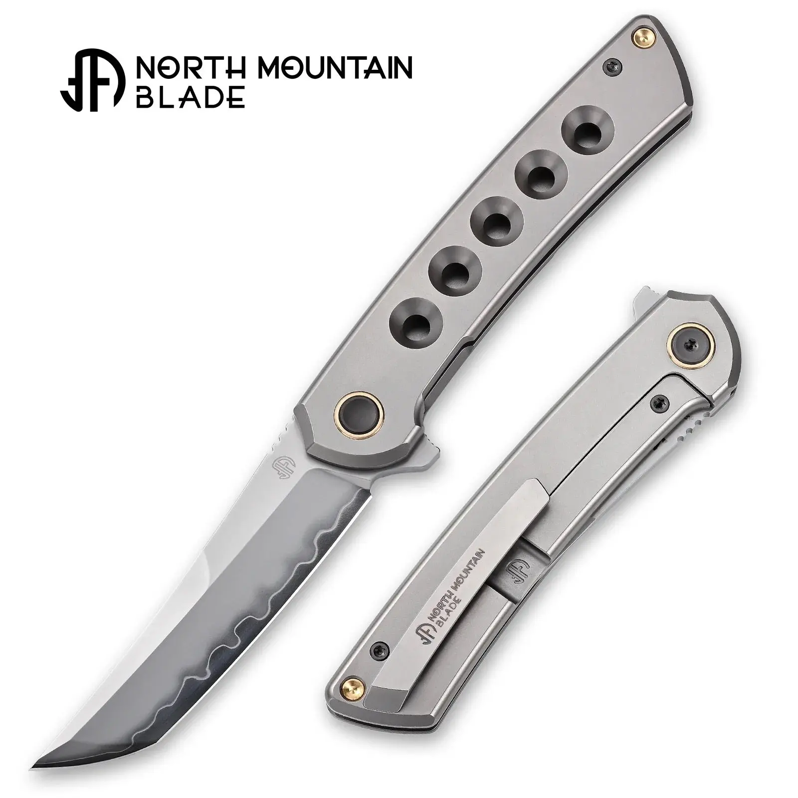 North Mountain Blade Zero 2507-Hole – 3.5" SLD-Magic Tanto Titanium Frame Lock Knife - Includes Protective Case & Screws - Lightweight Folding EDC Pocket Knife with Clip - For Outdoor, Survival & Everyday Use