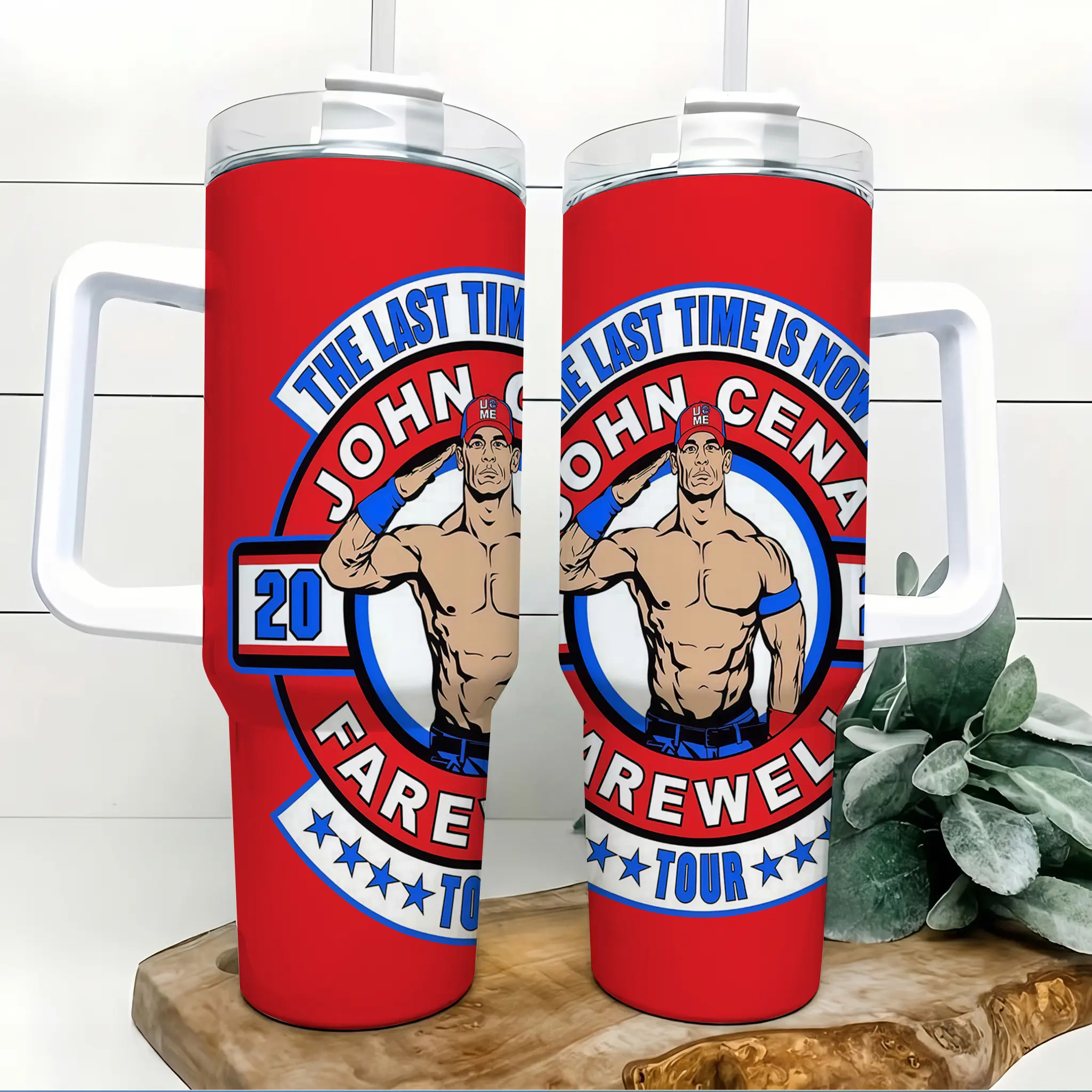 John Cena Farewell Tour “The Last Time Is Now” 40oz Tumbler WWE Wrestling Legend Red Champion Salute Collage Insulated Stainless Steel Travel Mug with Handle Straw Sports Fan Collectible Gift Cup