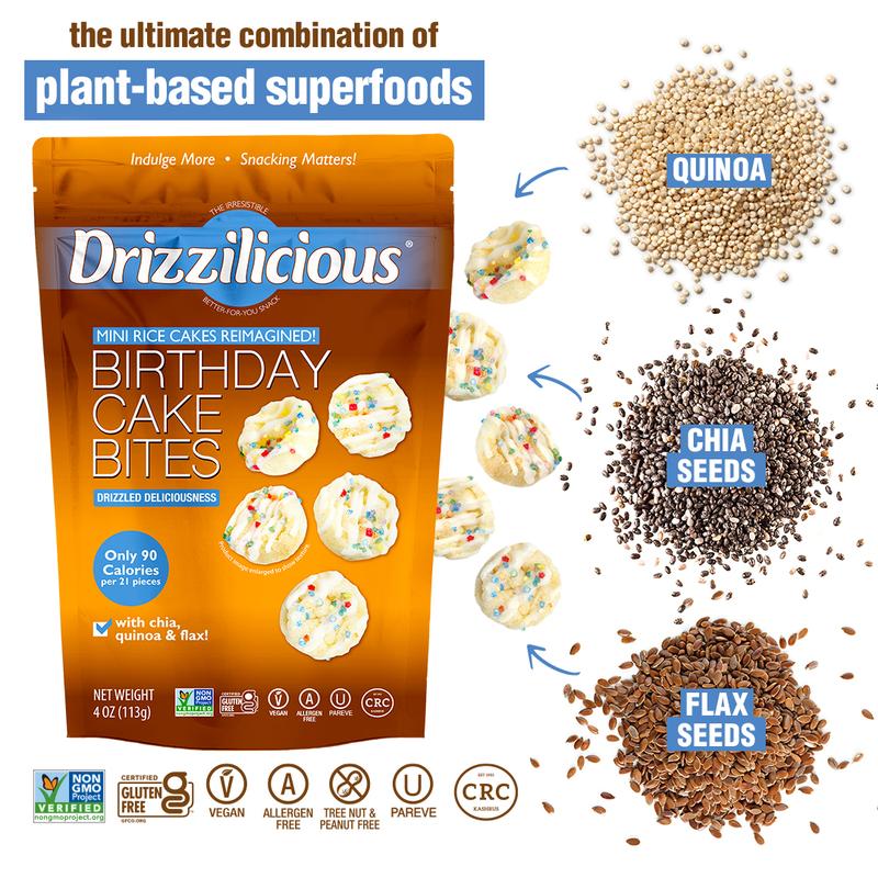 Drizzilicious Birthday Cake Mini Rice Cakes - Gluten-Free, Vegan, Crunchy & Healthy Snack, 90 Calories per Serving, 4 oz