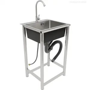 Stainless Steel Utility Sink w/Faucet, Commercial Single Bowl Kitchen Sink Freestanding, Indoor Outdoor Utility Sinks for Laundry Room Garage Shop Bathroom Home ModernFFSummitSupply7