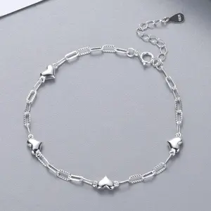 925 Sterling Silver Heart Bracelet for Women & Girls, Dainty Minimalist Charm Jewelry, Adjustable Hypoallergenic Stackable Design, Trendy Everyday Wear Birthday Valentine’s Gift